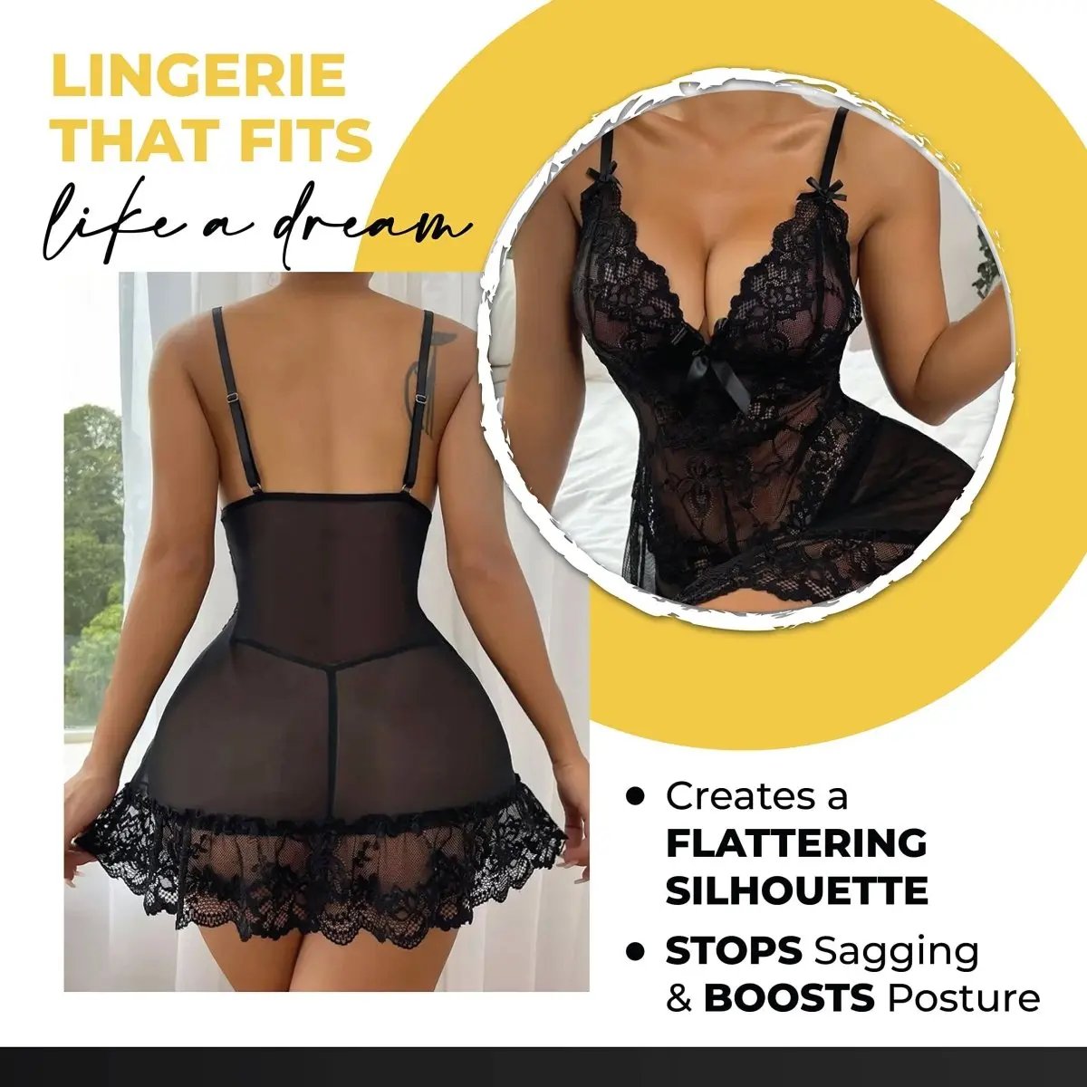 Love Salve Lingerie Lace Nightgown Dress – Babydoll Sleeveless See Through Sleepwear - Love Salve